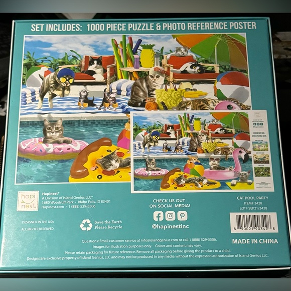 Sealed NIB Hapinest Cat Pool Party 1000 Piece Jigsaw Puzzle - Picture 2 of 2